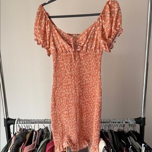Love Tree Rust Orange Floral Smocked Mini Dress